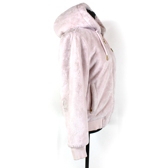 Moose Knuckles x Jennifer Meyer Faux Fur Jacket Pink Hooded Full Zip Up Crop M - Picture 3 of 8